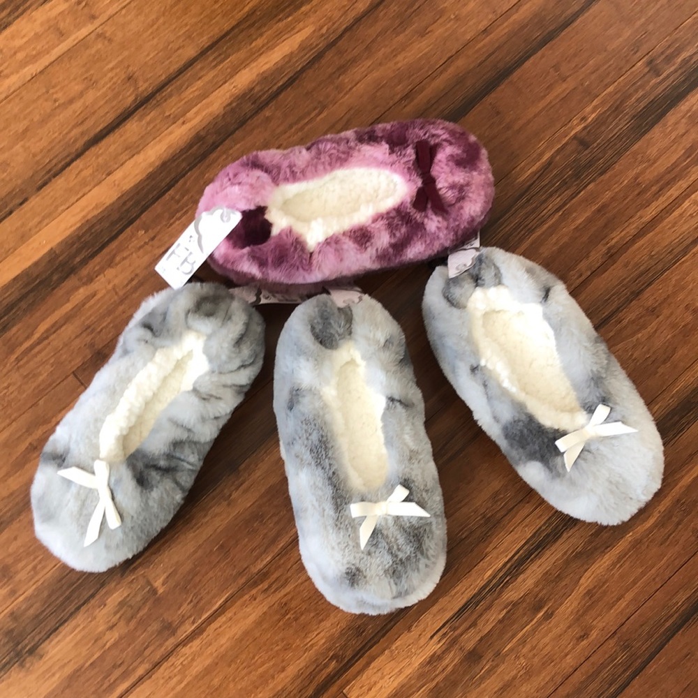 Four Pair Fuzzy Babba Slipper Socks